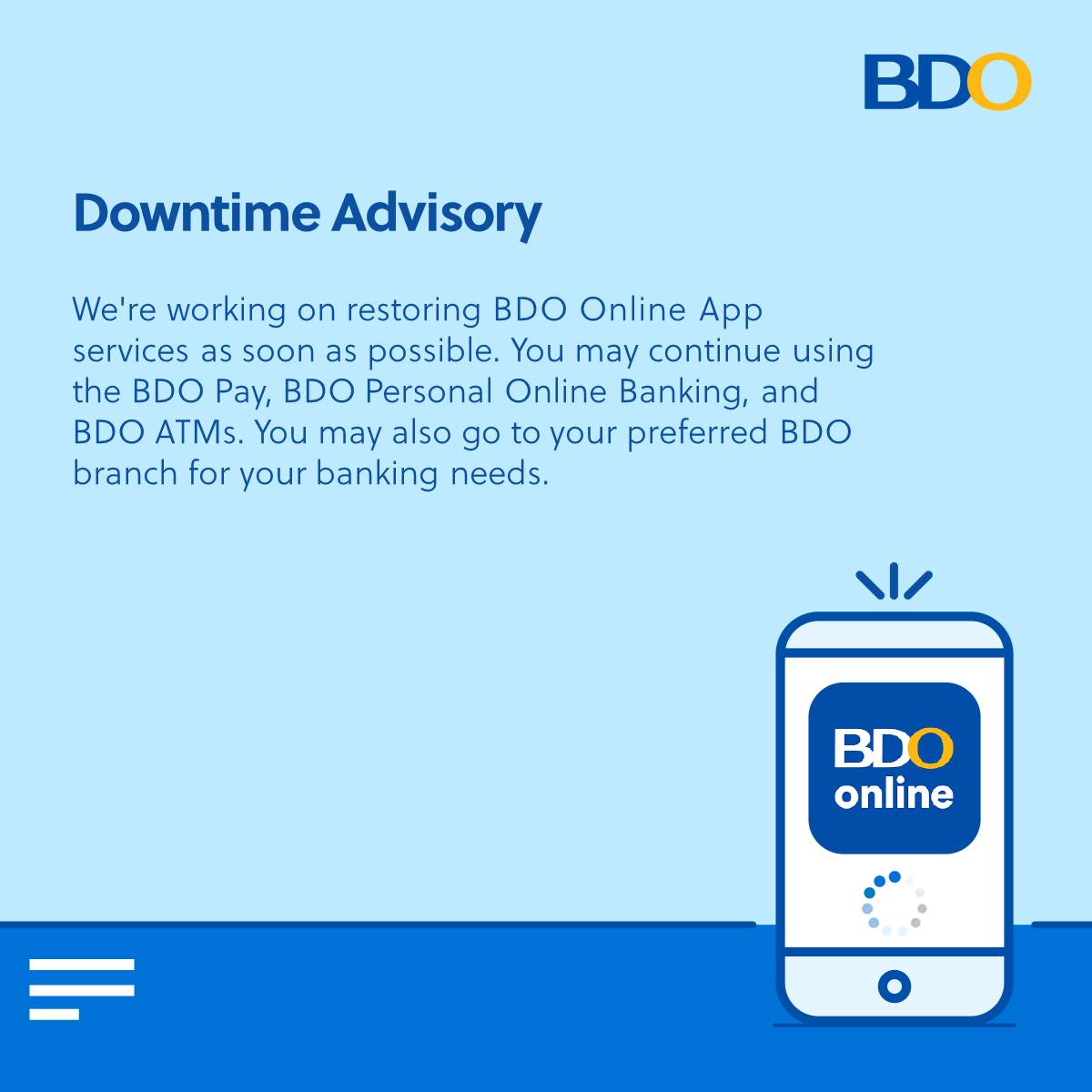 BDO - We apologize for the inconvenience. We're working on restoring ...