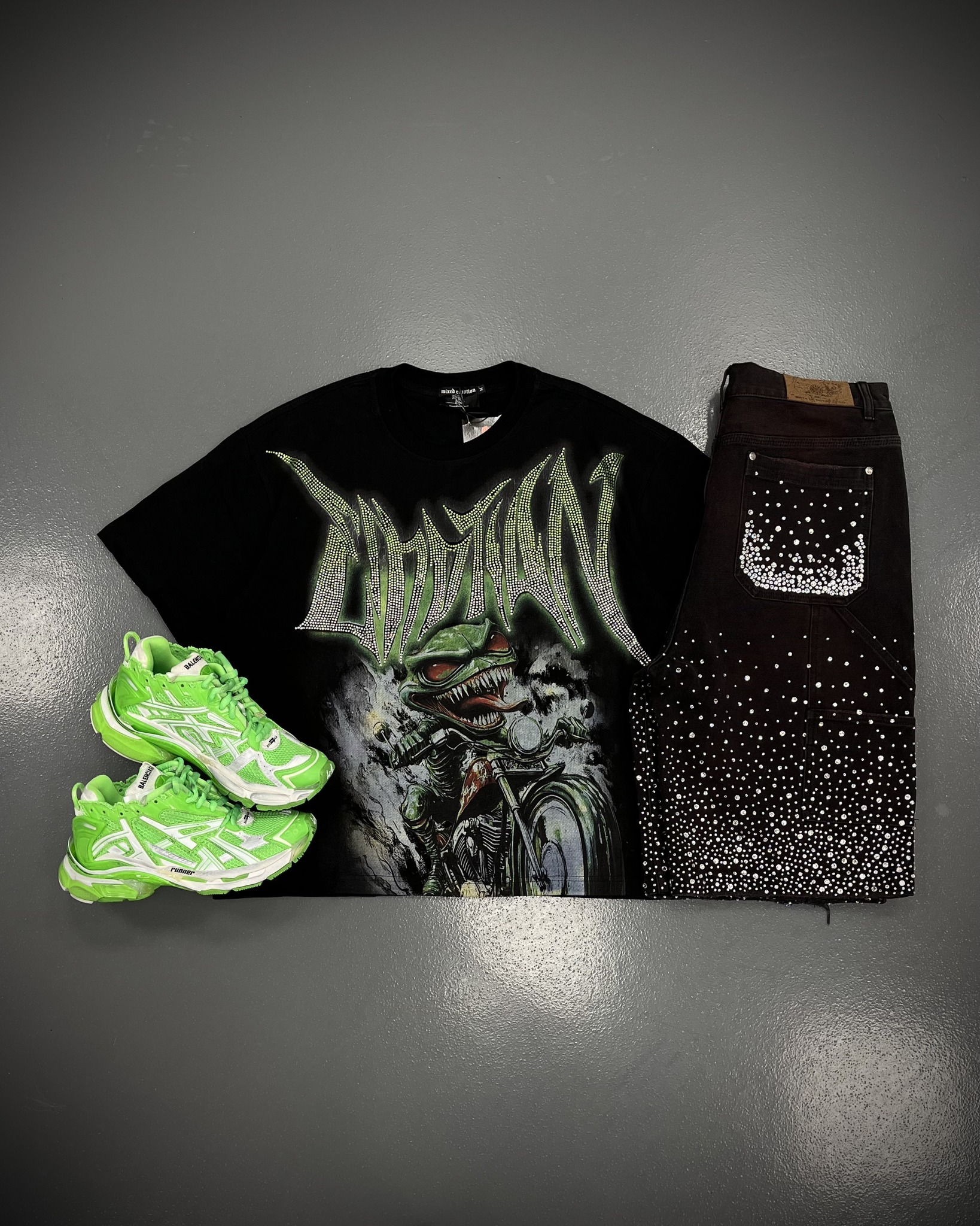 ? ? ? Mixed Emotion Goblin Rhinestone Tee (Black) S, M, L, XL 