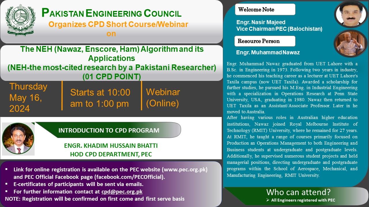 CPD Short Course-Webinar on... - Pakistan Engineering Council