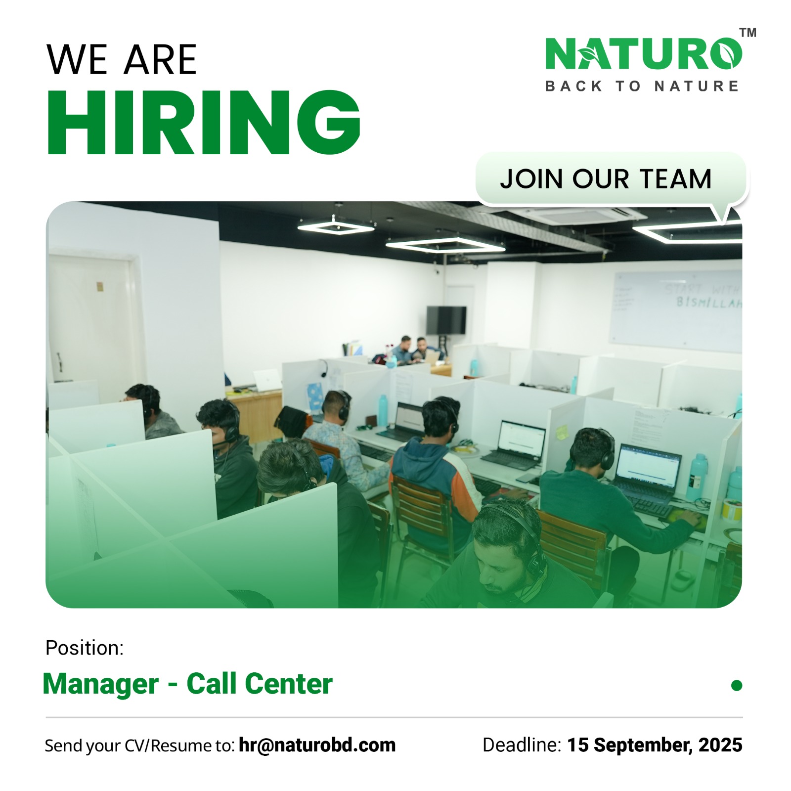 Naturo - We are hiring Manager - Call Center Location:... | Facebook