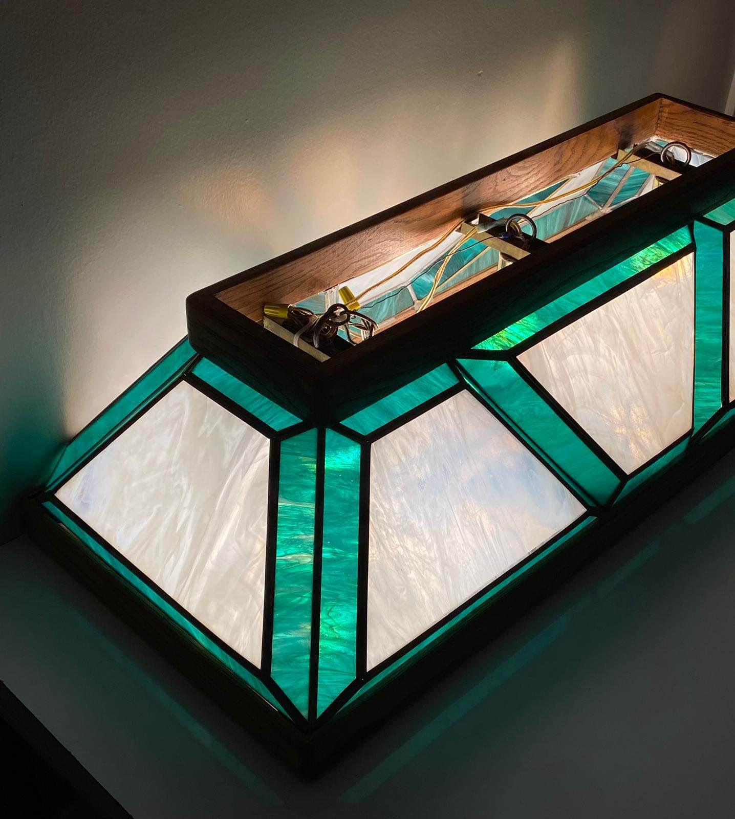 Vintage Leaded Stained Glass Pool Table Light Fixture Billiards Bar ...