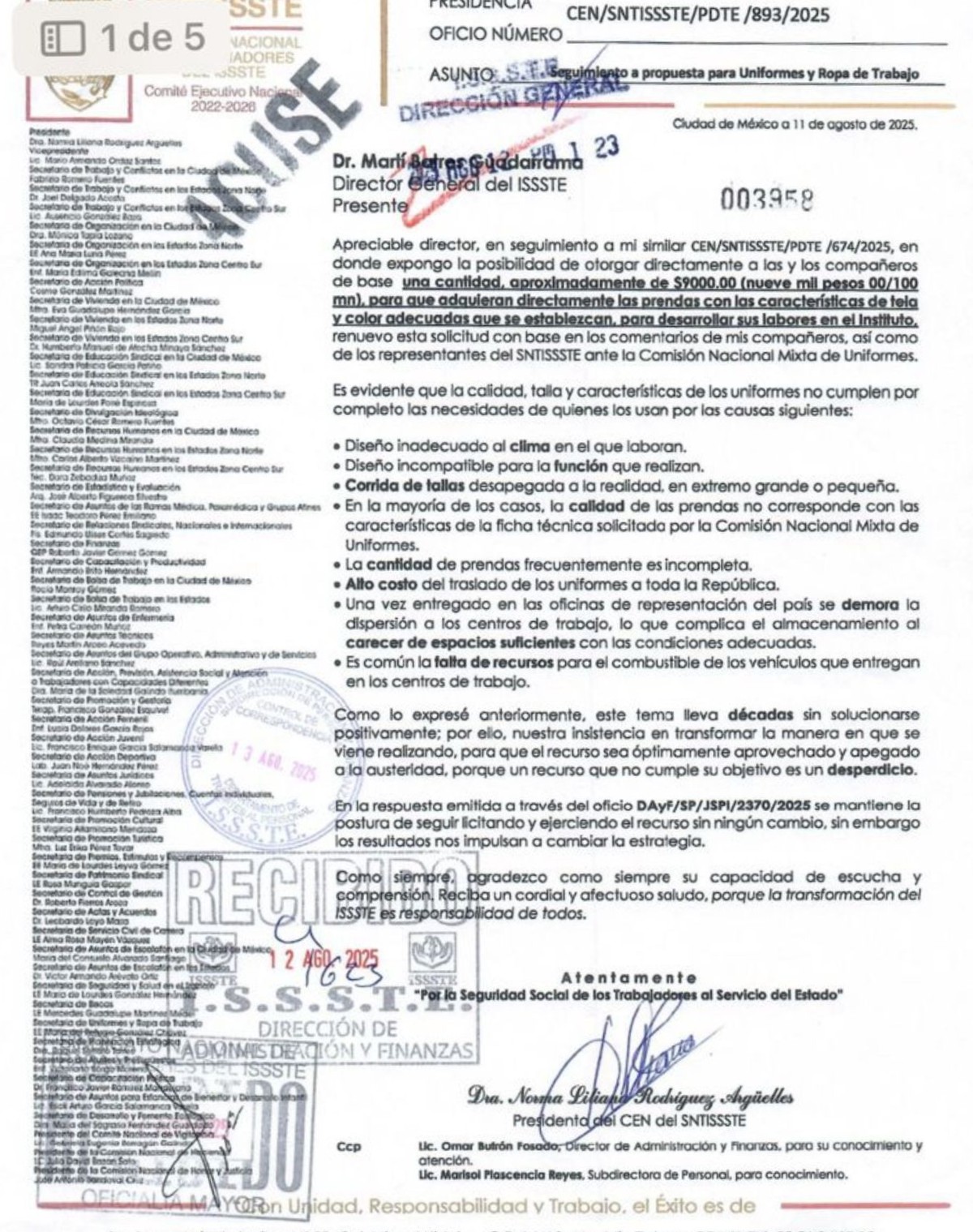 Sindicato - Oficio emitido por la Doctora Dra Norma Liliana Rodríguez ...