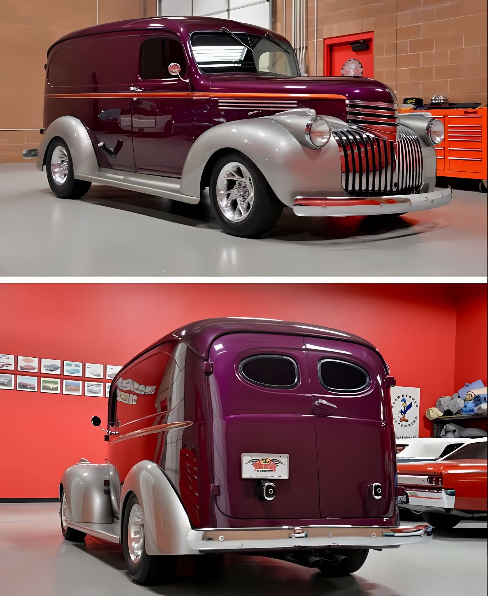 1946 Chevrolet panel van in Lamborghini orange with 350c.i. Chevy V8