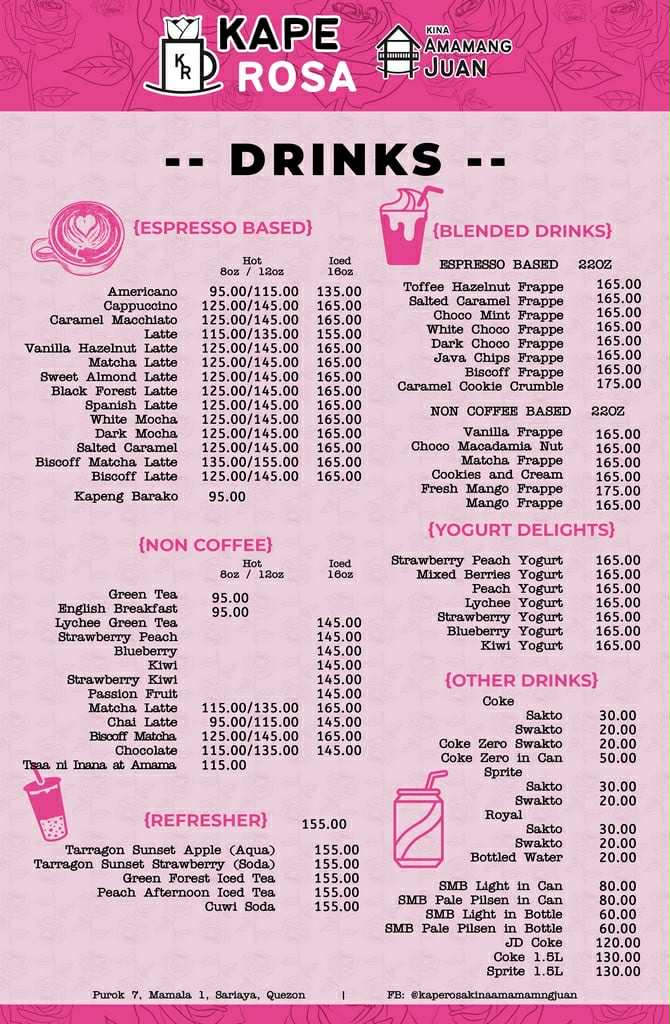 Menu as of Aug 23 2025 - Kape Rosa Kina Amamang Juan | Facebook