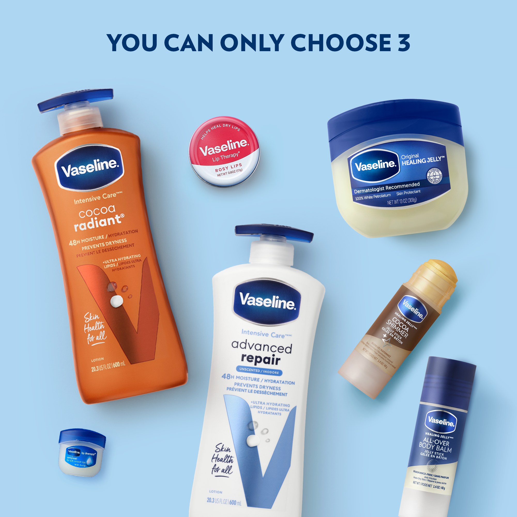 The hardest decision you'll make all week: which 3 Vaseline products can you just not live without? Let us know below 👇 #Vaseline #SkincareProducts #SkincareMustHaves