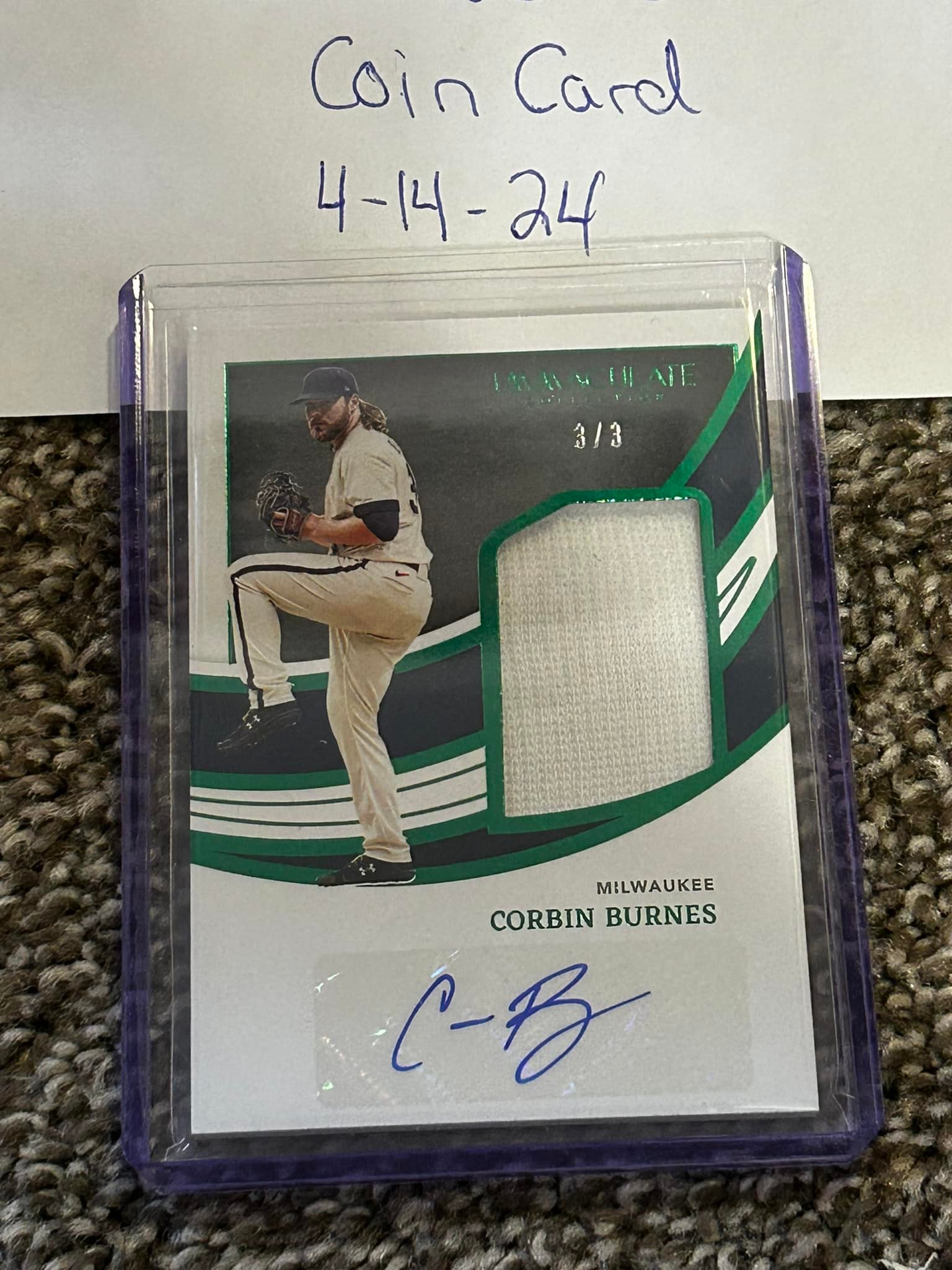 Corbin Burnes rookie auto patch card from Immaculate Collection