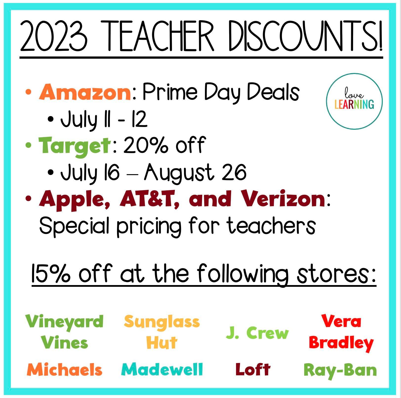 Love Learning - Here are some current teacher discounts...