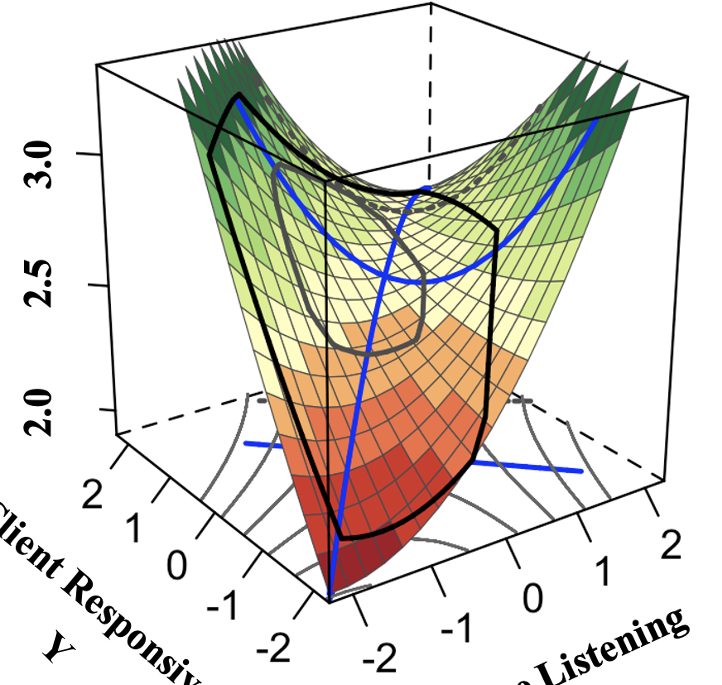What do blue U-shaped and black lines mean in response surface