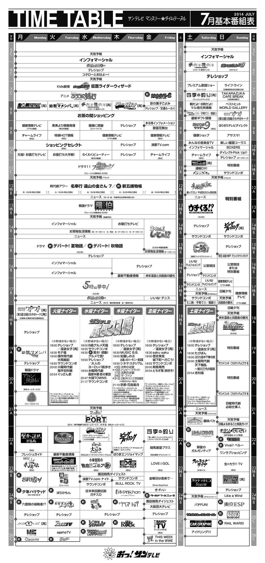 サン テレビ 番組 表