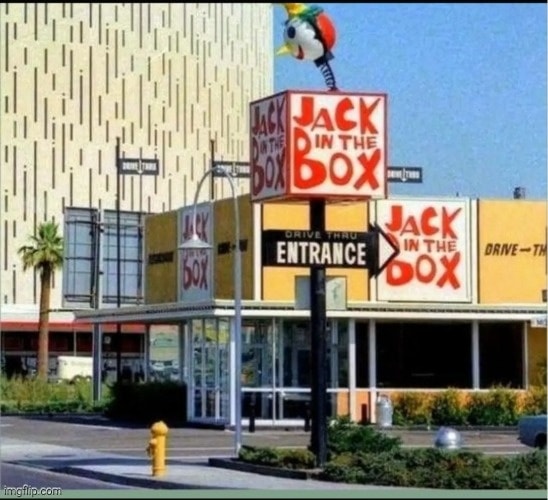 Exterior shot of Jack In The Box in the 60s. Such a funky look!
