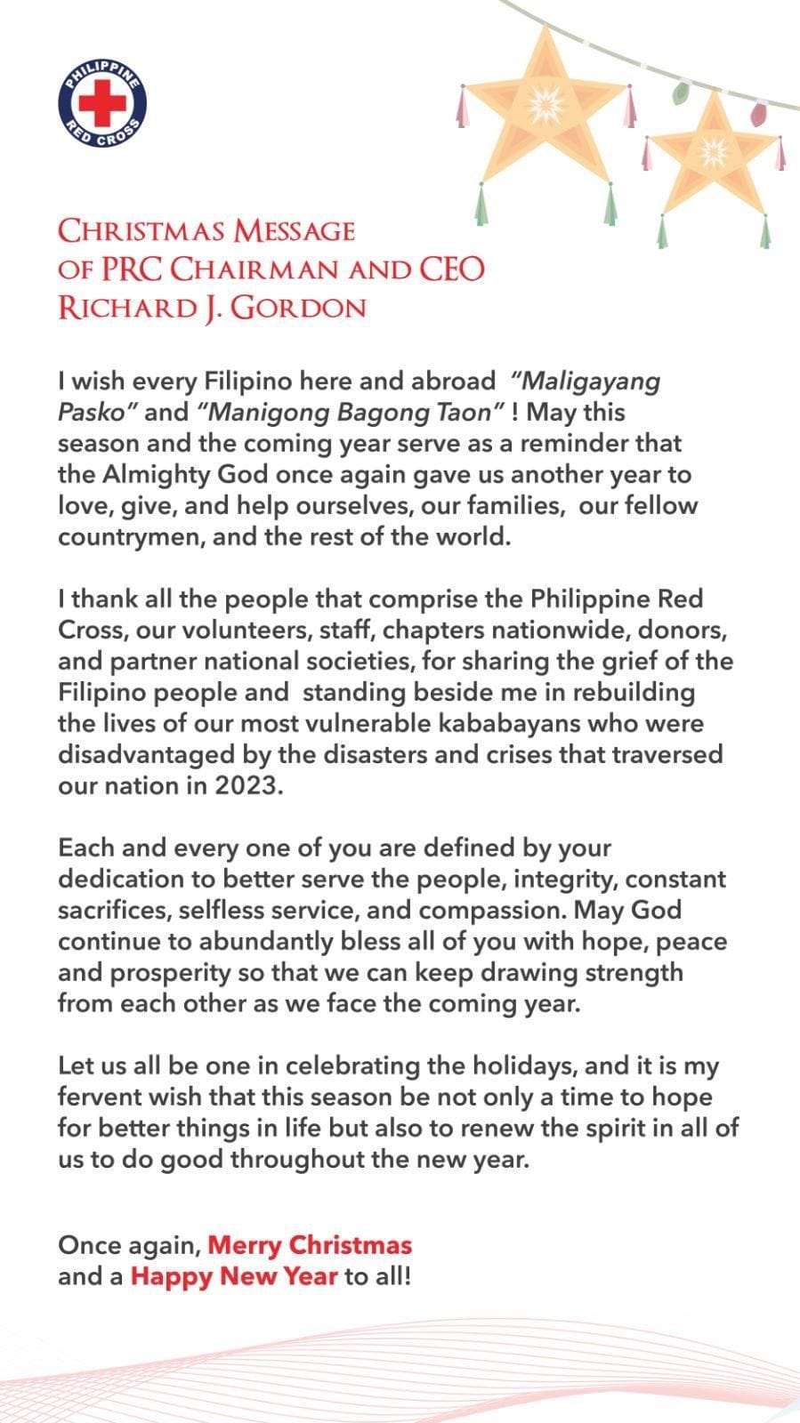 CHRISTMAS MESSAGE OF PHILIPPINE RED... - Philippine Red Cross | Facebook