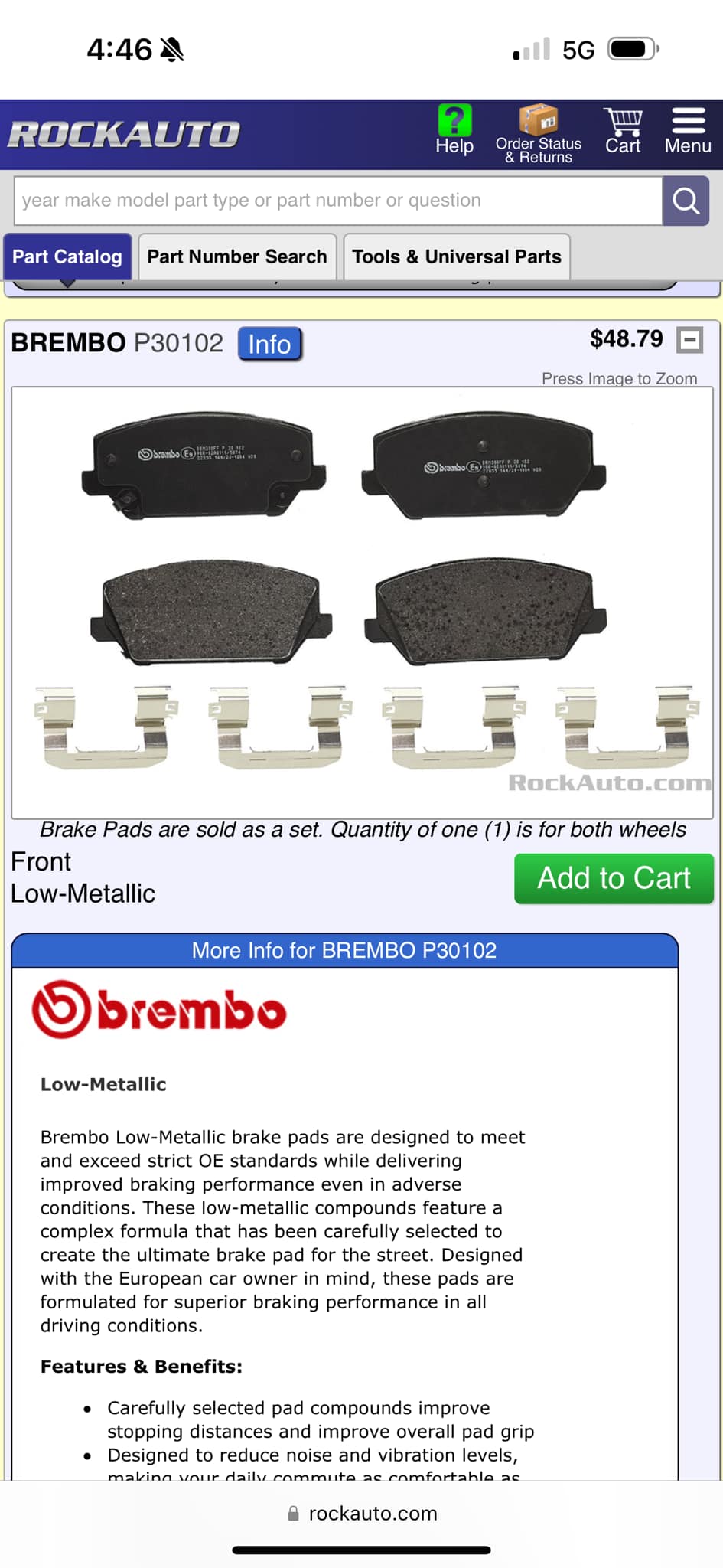 Brembo 07BB3793 Brake Pad Sintard Metal for sale online