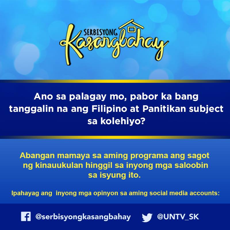 Serbisyong - Ano sa palagay mo, pabor ka bang tanggalin na ang Filipino ...