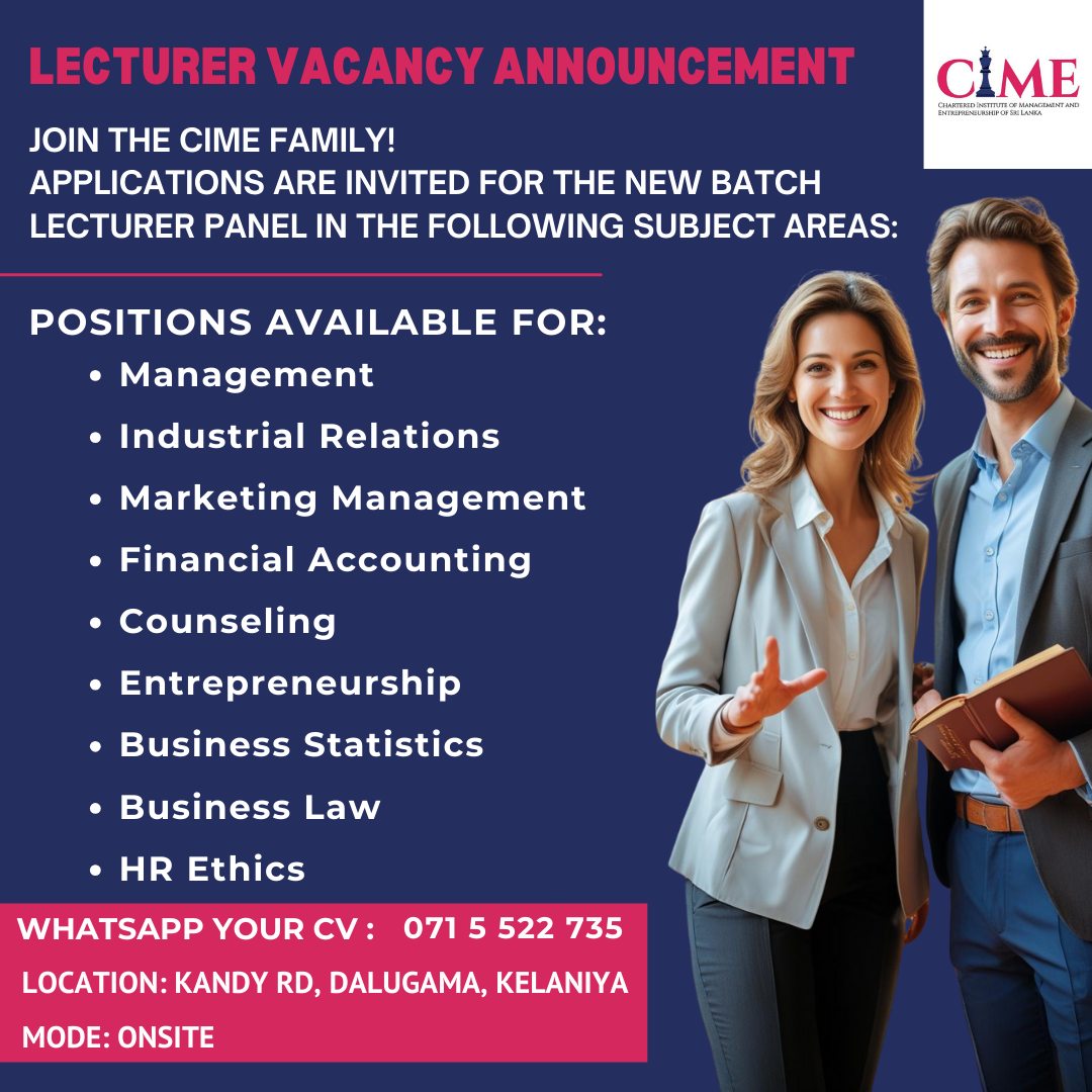 CIME Sri Lanka - 📢 Lecturer Panel Vacancy – Upcoming New... | Facebook