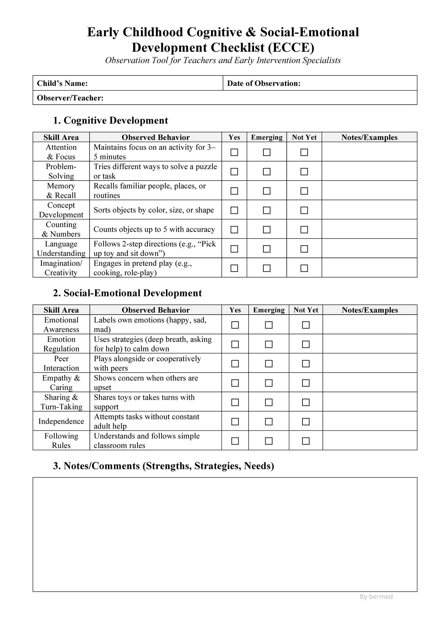 IEP - This Early Childhood Physical Development Checklist is designed ...