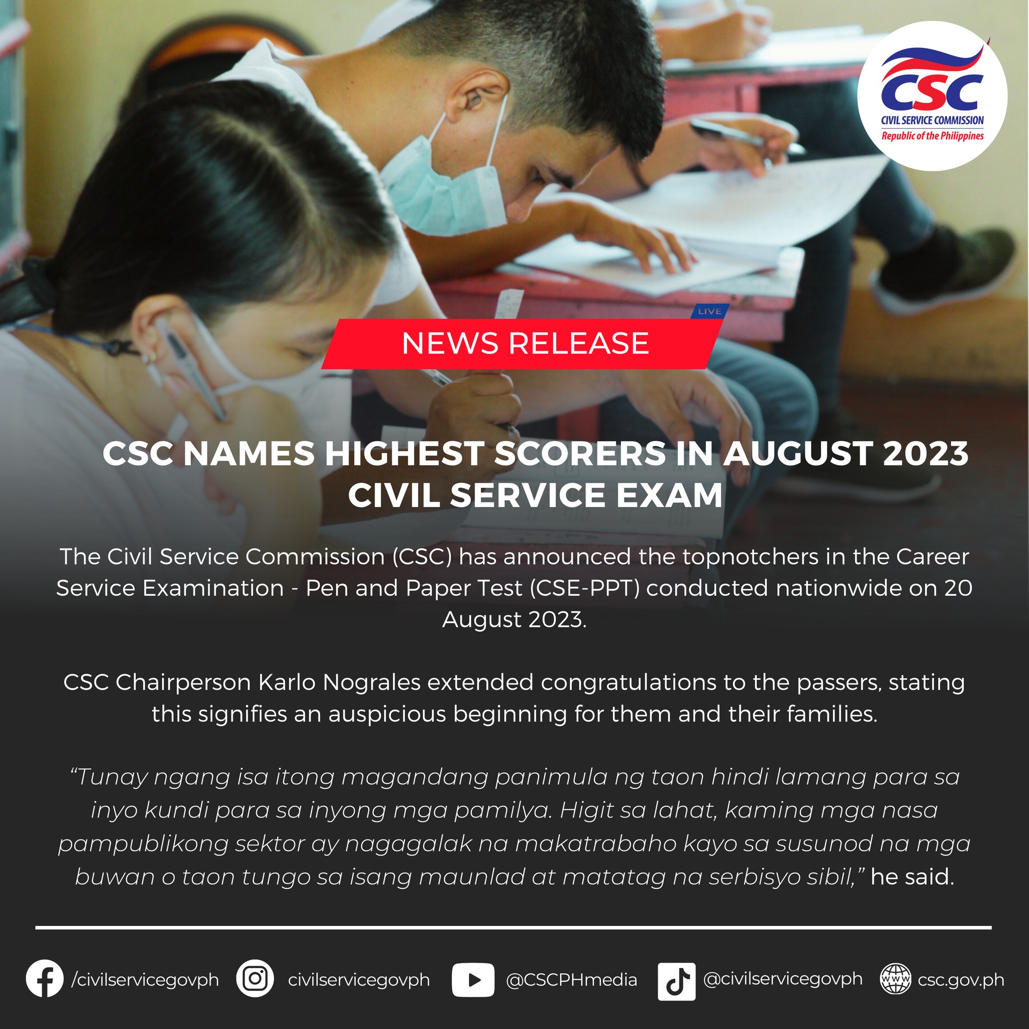 𝗡𝗘𝗪𝗦 𝗥𝗘𝗟𝗘𝗔𝗦𝗘: 𝗖𝗦𝗖... - Philippine Civil Service Commission | Facebook