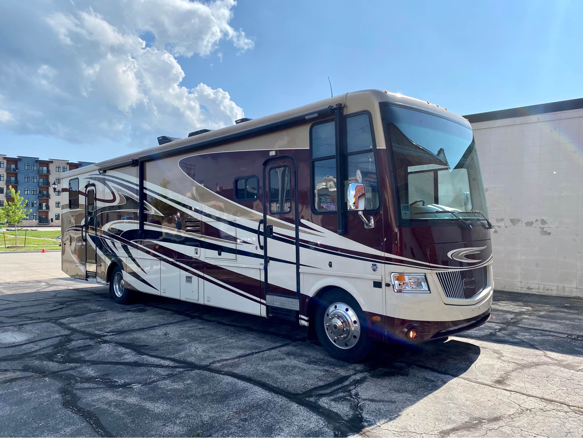 Canyon Star 3920 motor home toy hauler by Newmar Toy hauler area