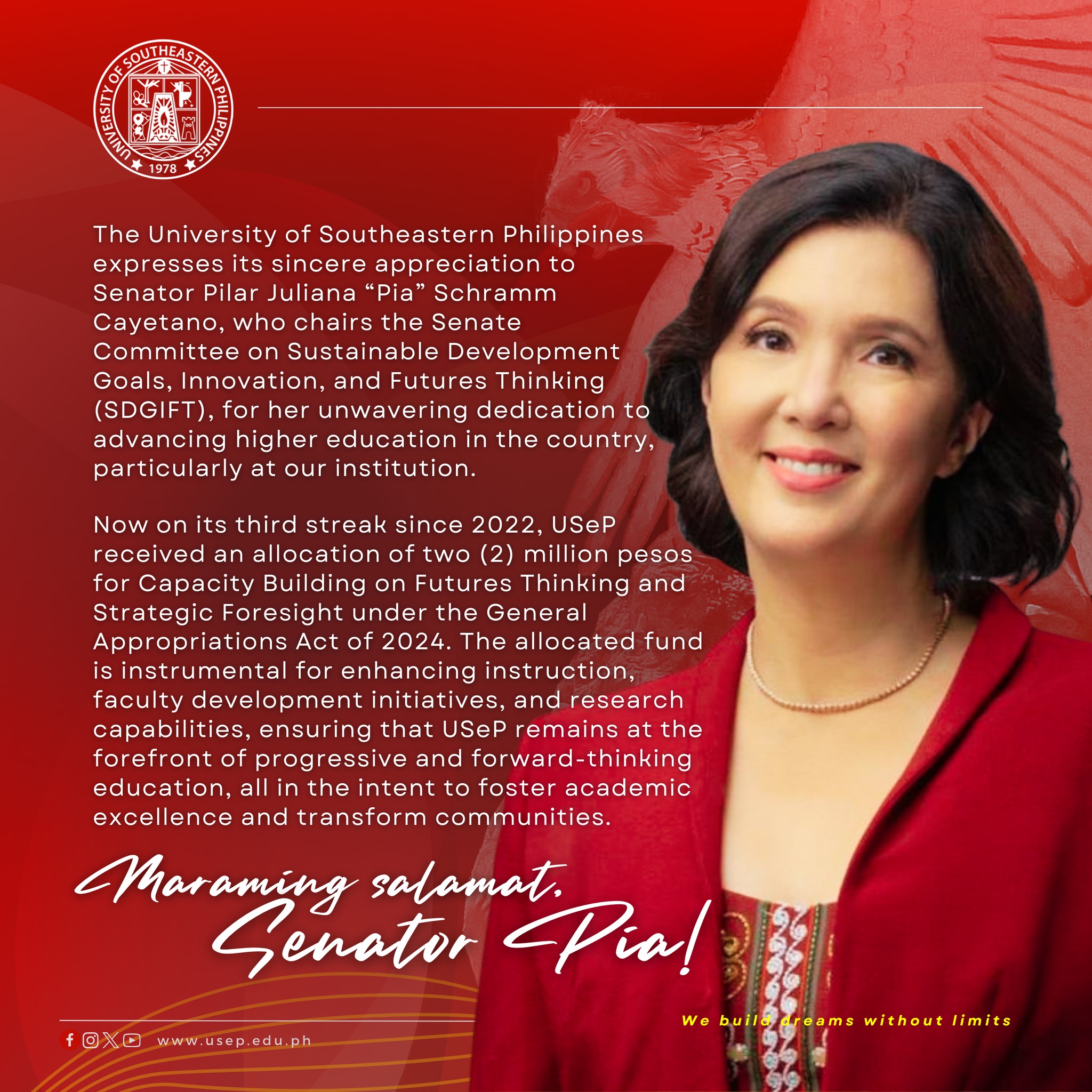 University - Senator Pia Cayetano: Agila's Trusted Ally The University ...