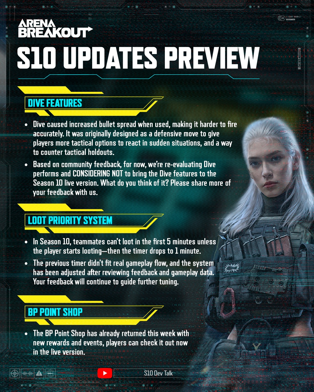 Arena Breakout - S10 DEV TALK PREVIEW Operators, before... | Facebook