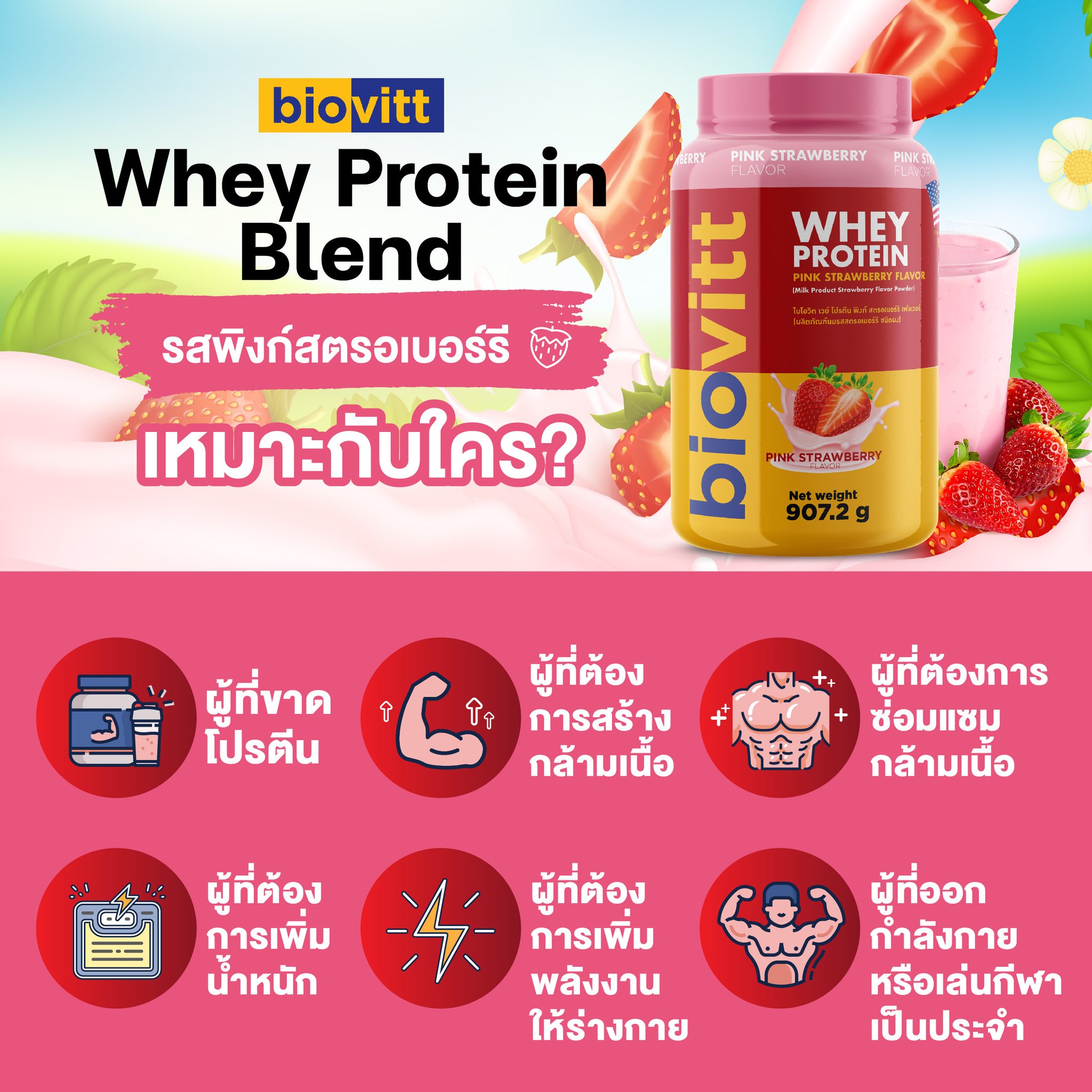 Biovitt - หอมอร่อย ดื่มง่าย กล้ามเนื้อมาไว 🍓 Biovitt Whey Protein รสสต ...