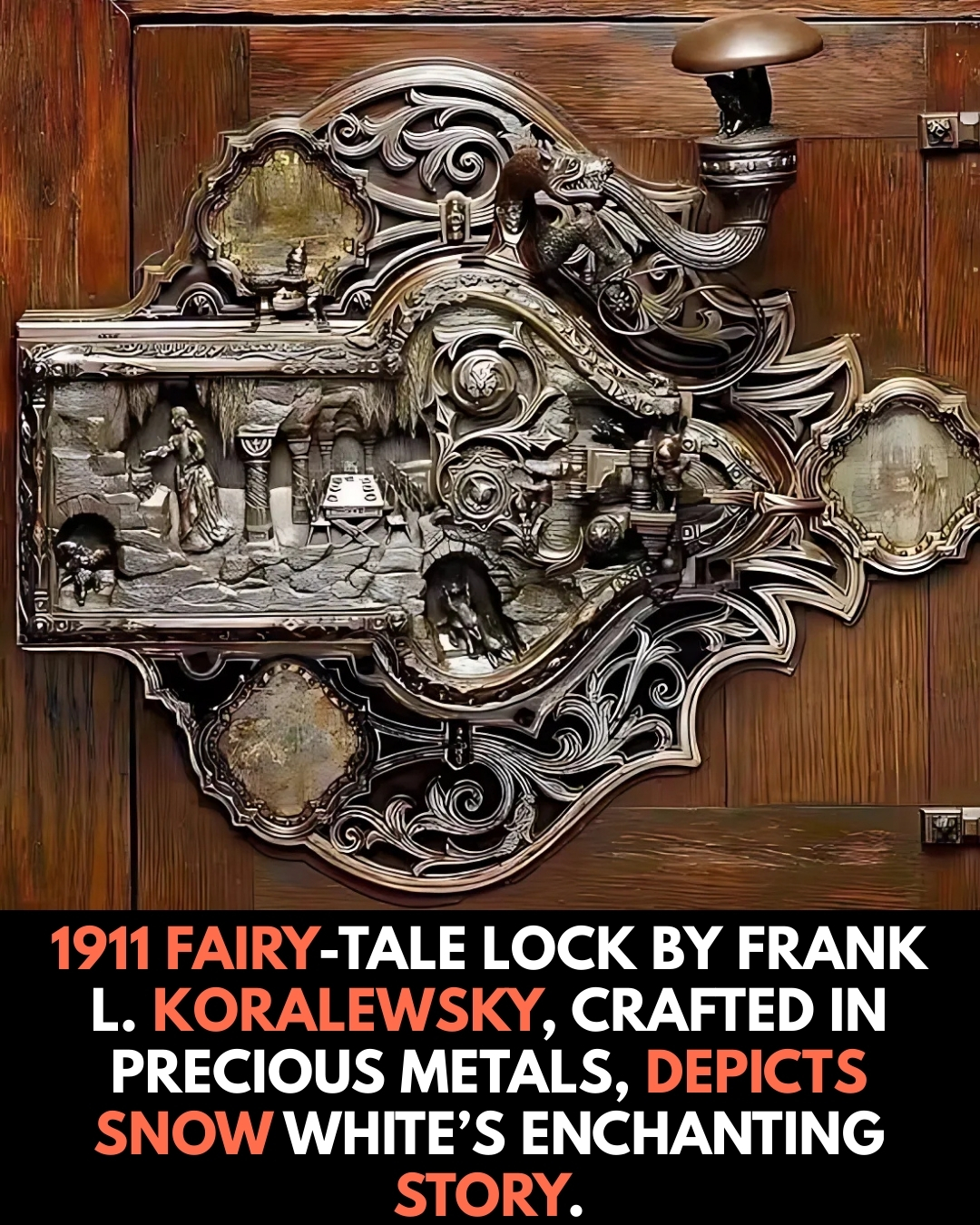 Historic door lock depicts Snow White and the Seven Dwarfs