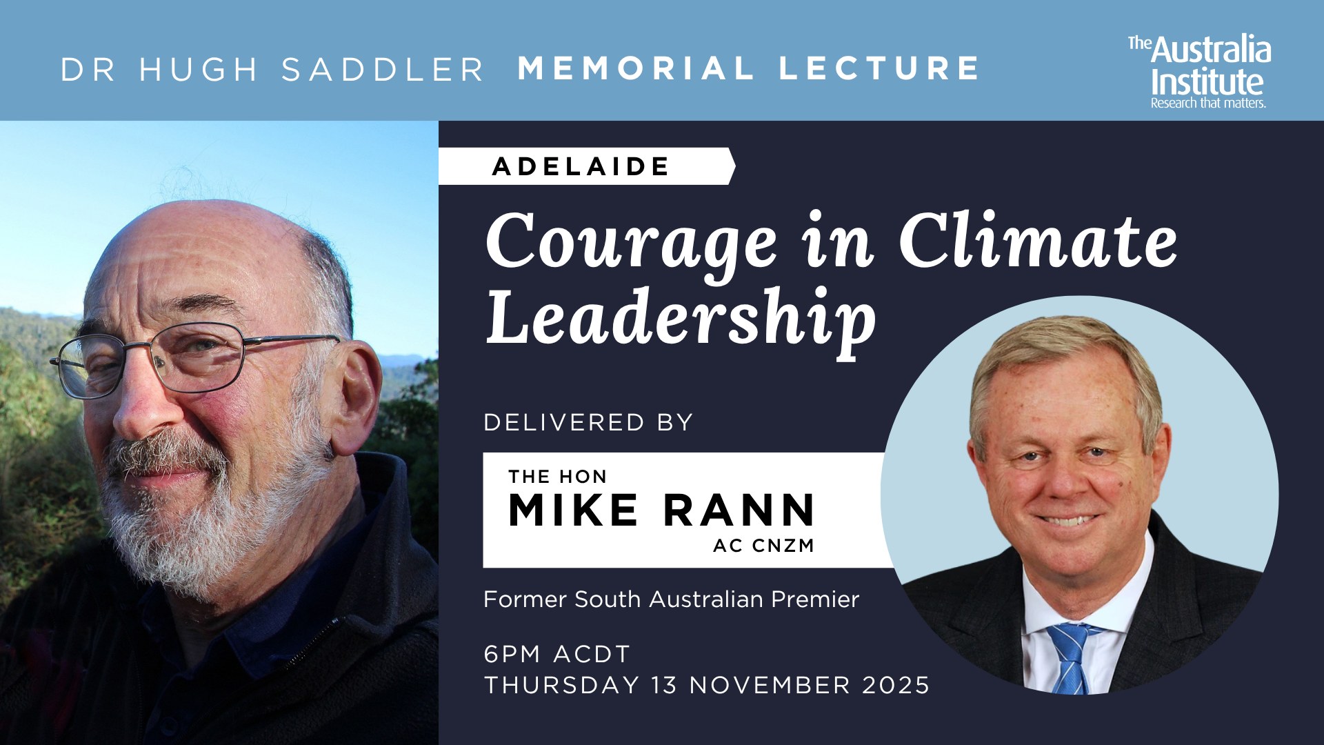 Dr Hugh Saddler Memorial Lecture 2025 | The Hon. Mike Rann AC CNZM