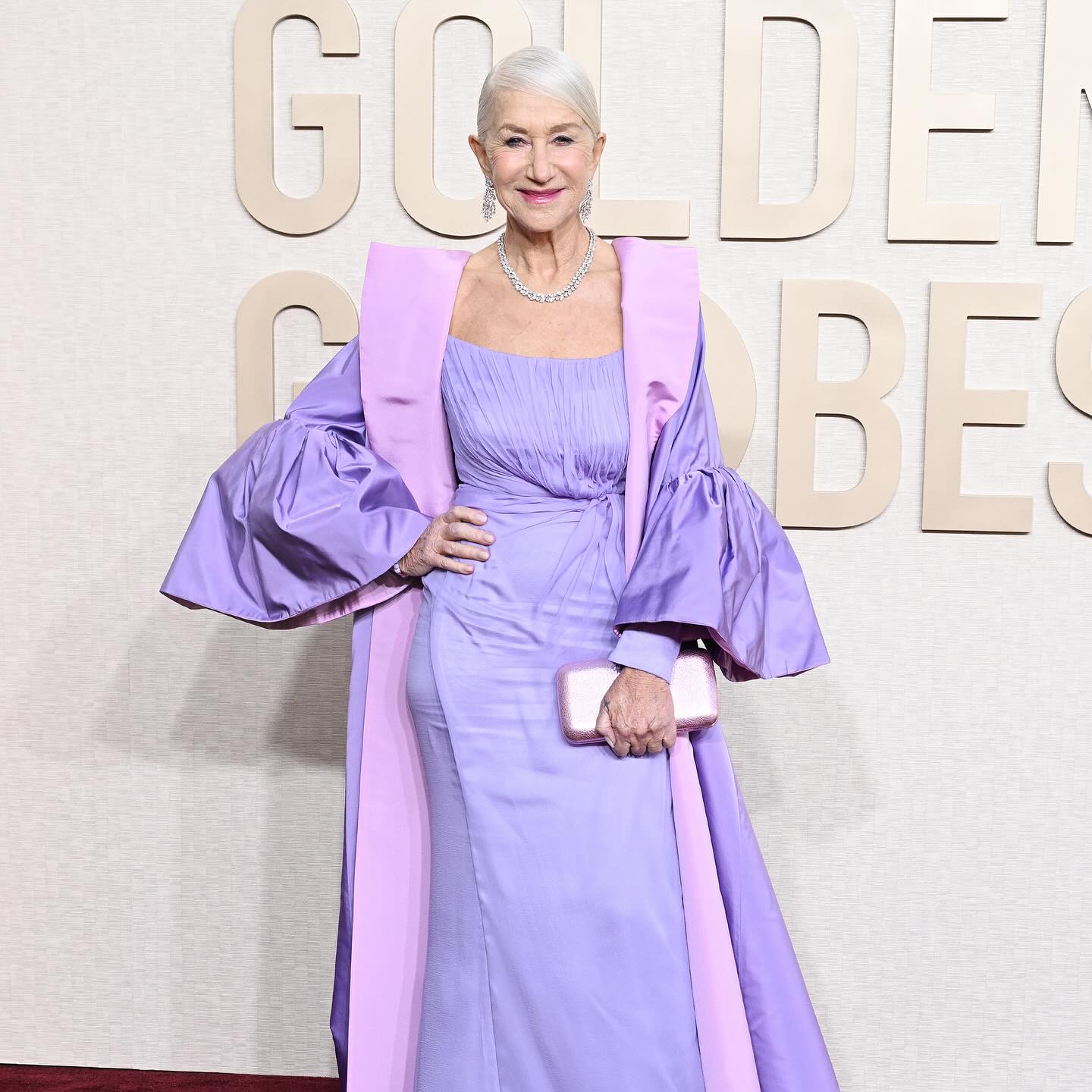 Dame Helen Mirren looks heavenly in grown-up pastels on the #GoldenGlobes red carpet