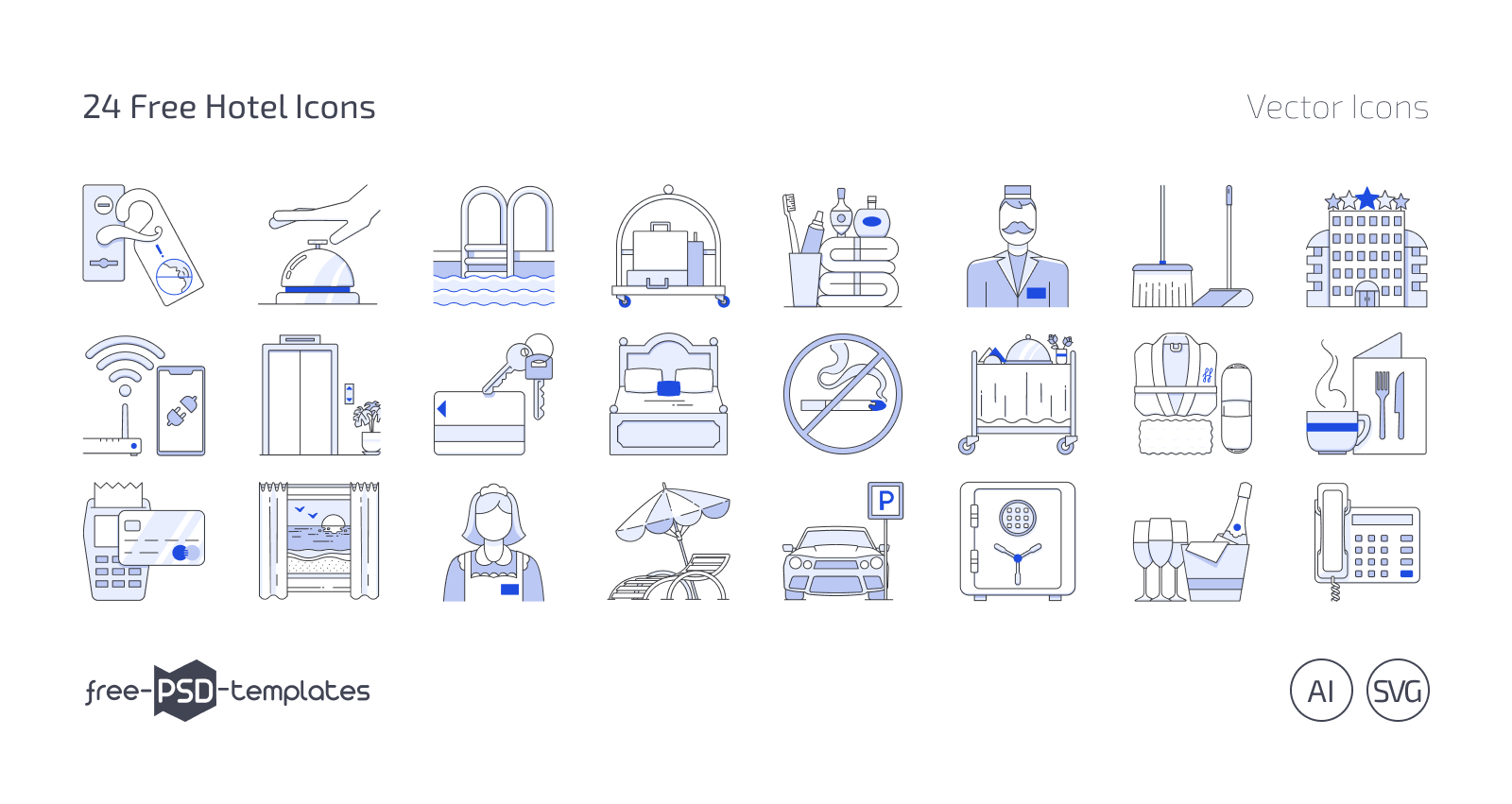 24 Free Hotel Icon Set (AI, SVG,... - Free PSD Templates