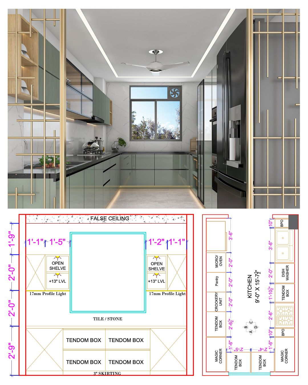 Thakur.interior - Kitchen 2d elevation and plan 😻. . . . . # ...