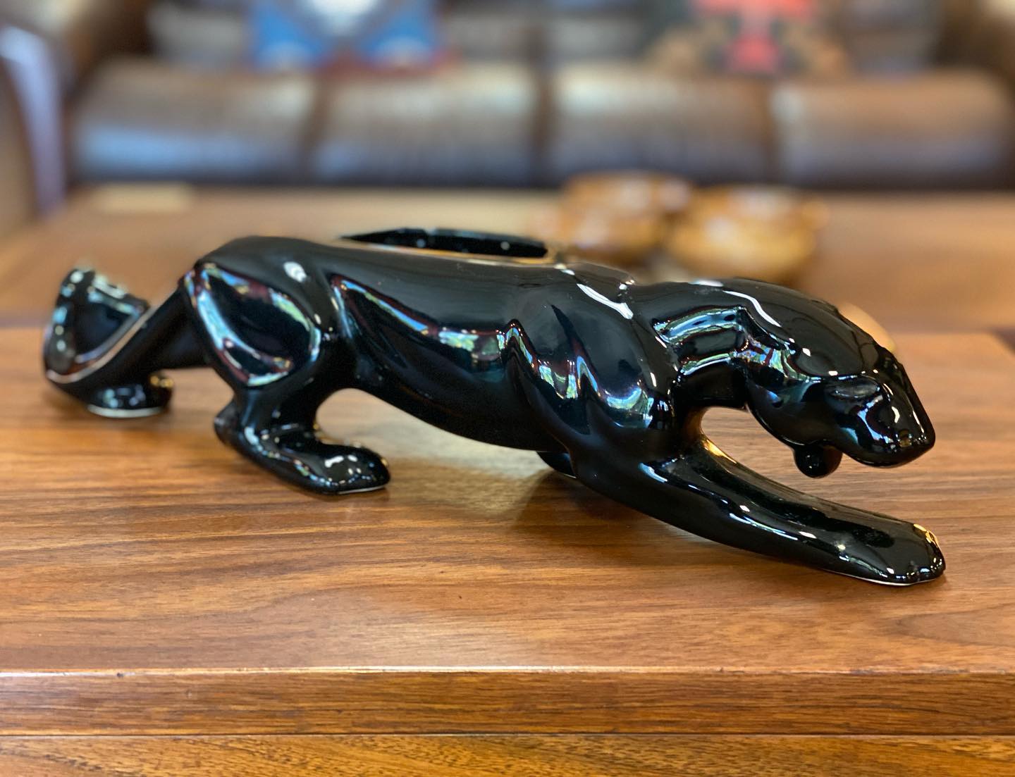 Vintage 1950s Black Panther Ceramic Planter
