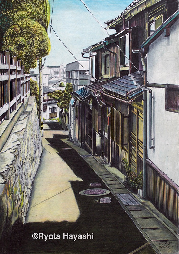 初夏の小径 長野市岩石町/色鉛筆（カリスマカラー）/2016年5月/A2