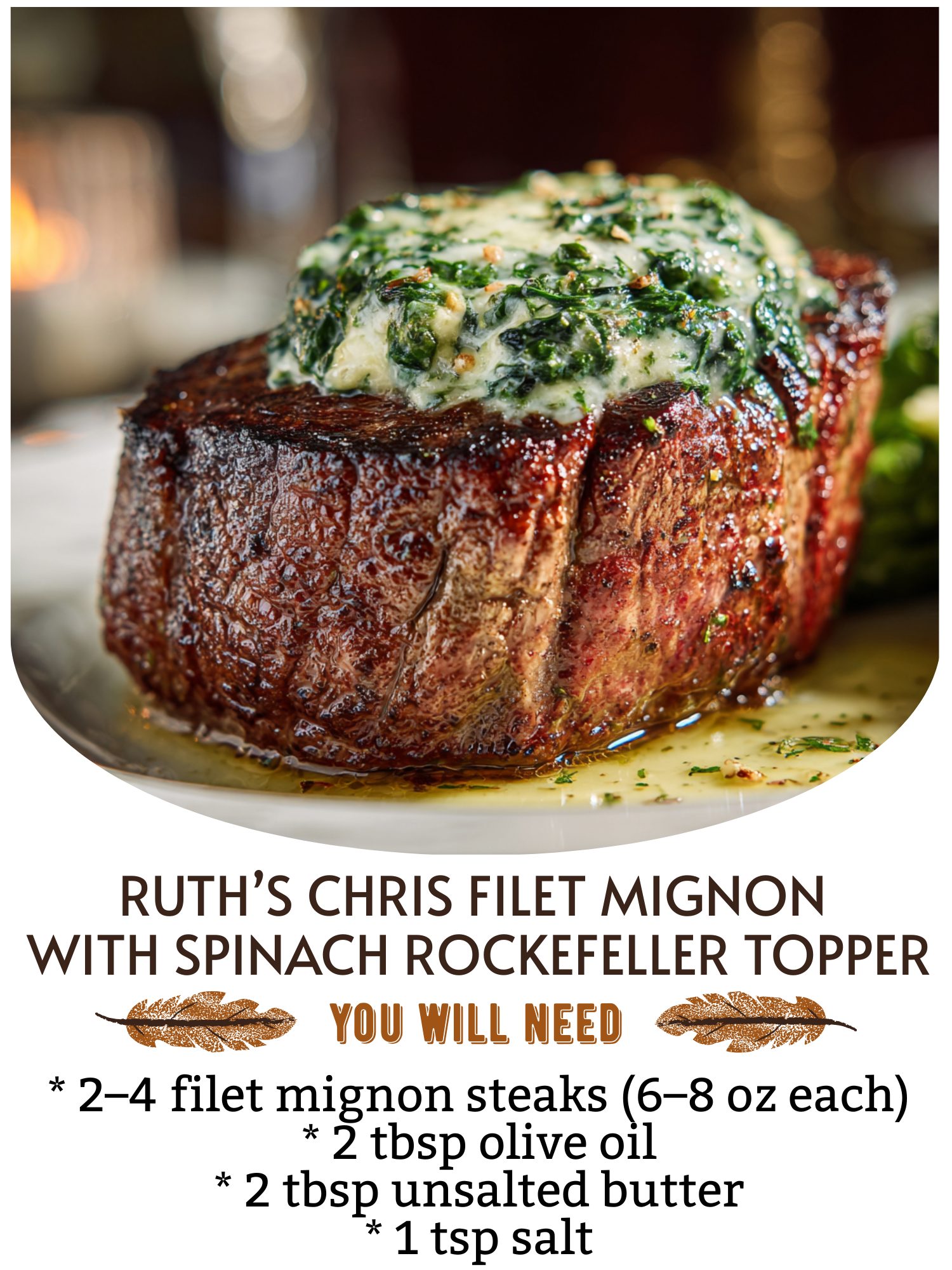 Simple - 🥩🥬 Ruth’s Chris Filet Mignon with Spinach Rockefeller Topper 🧈 ...