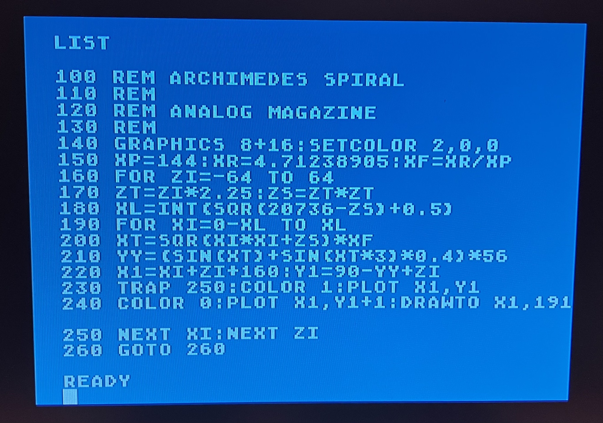 Running Archimedes spiral on the400 mini with Basic