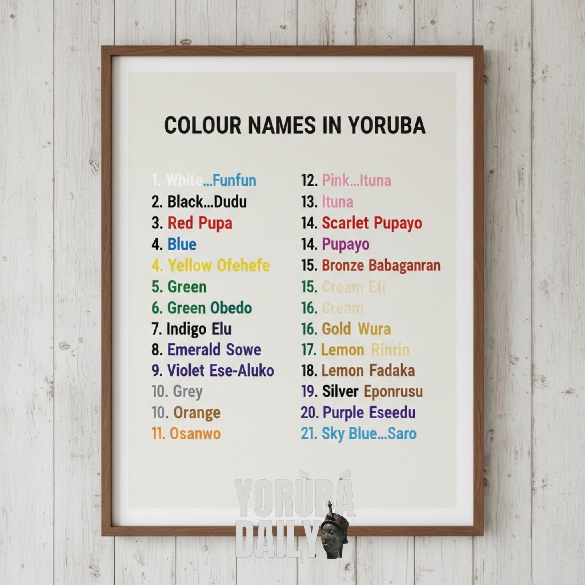 Yoruba Daily - Colour names in Yoruba 1. White……Funfun... | Facebook