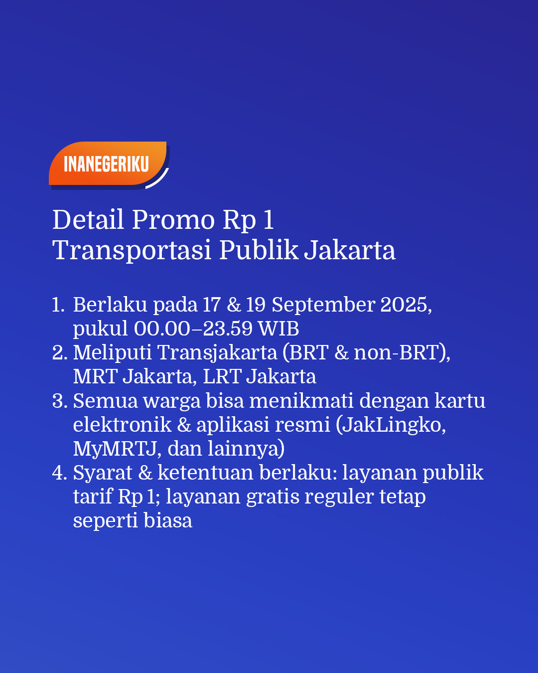 Ina Negeriku - Tarif Transjakarta, MRT, dan LRT Jakarta... | Facebook