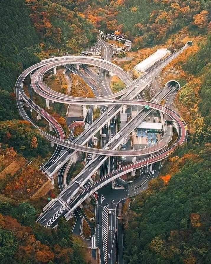 This isn't a racetrack—it's a highway interchange. Built into the