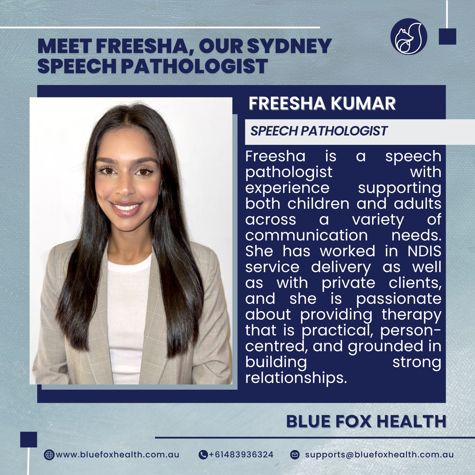 Blue Fox Health - Welcoming Freesha to the Blue Fox Health... | Facebook