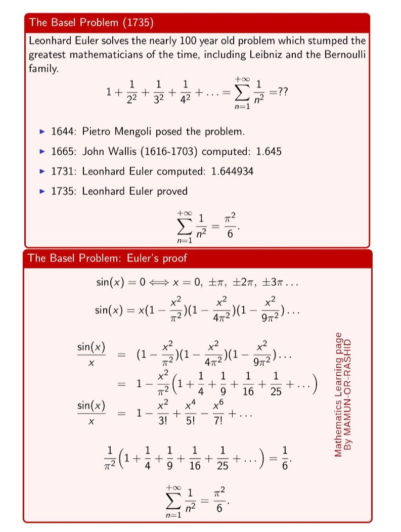 THE BASEL PROBLEM PROOF ️🌹♥️ The... - Mathematics Learning | Facebook