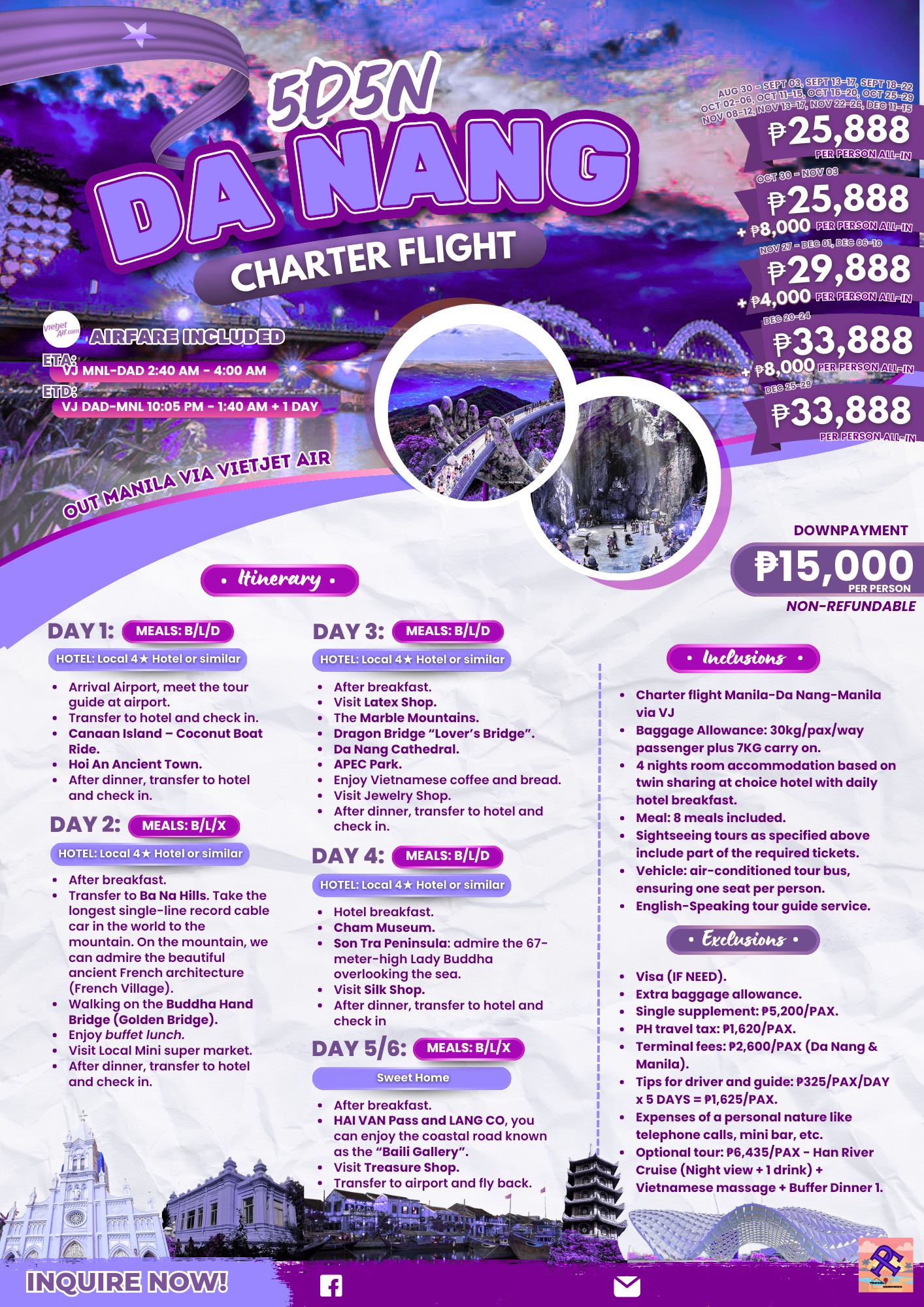 ペルフェクト　プロモ 6-day Da Nang, Vietnam tour package for PHP 24,888