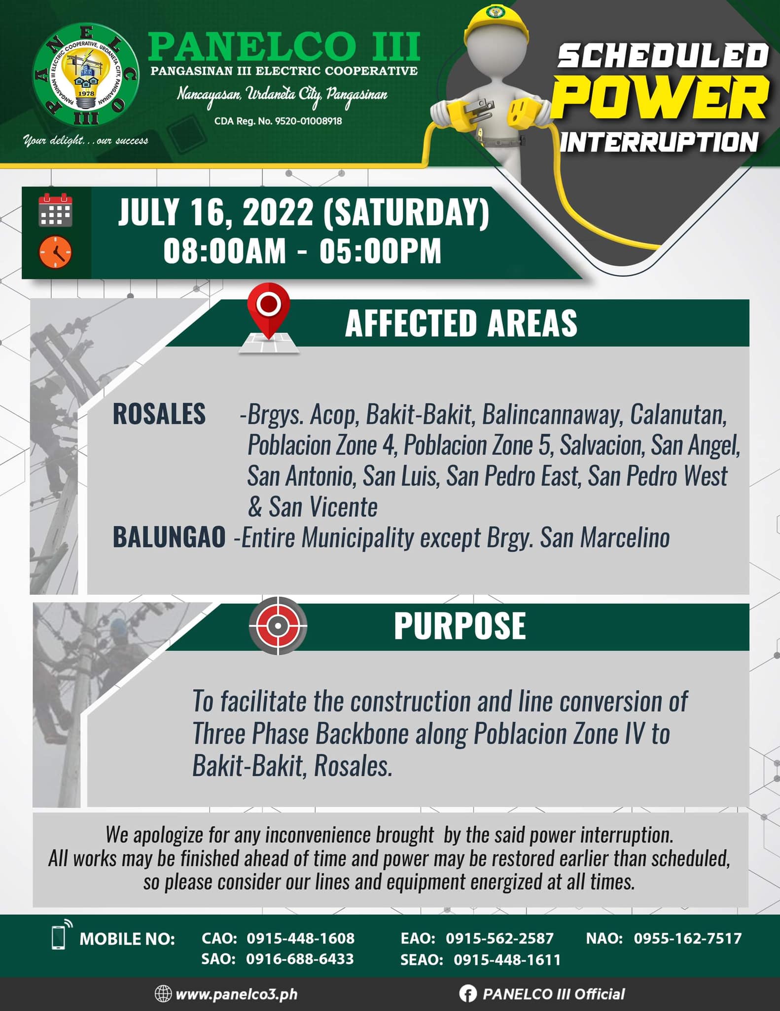 PANELCO III Official - NOTICE OF SCHEDULED POWER INTERRUPTION DATE ...