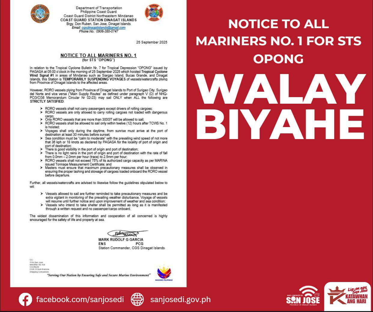 Mayor - WALAY BIYAHE BANTAY BAGYO | Nagpagawas og Notice to Mariners No ...