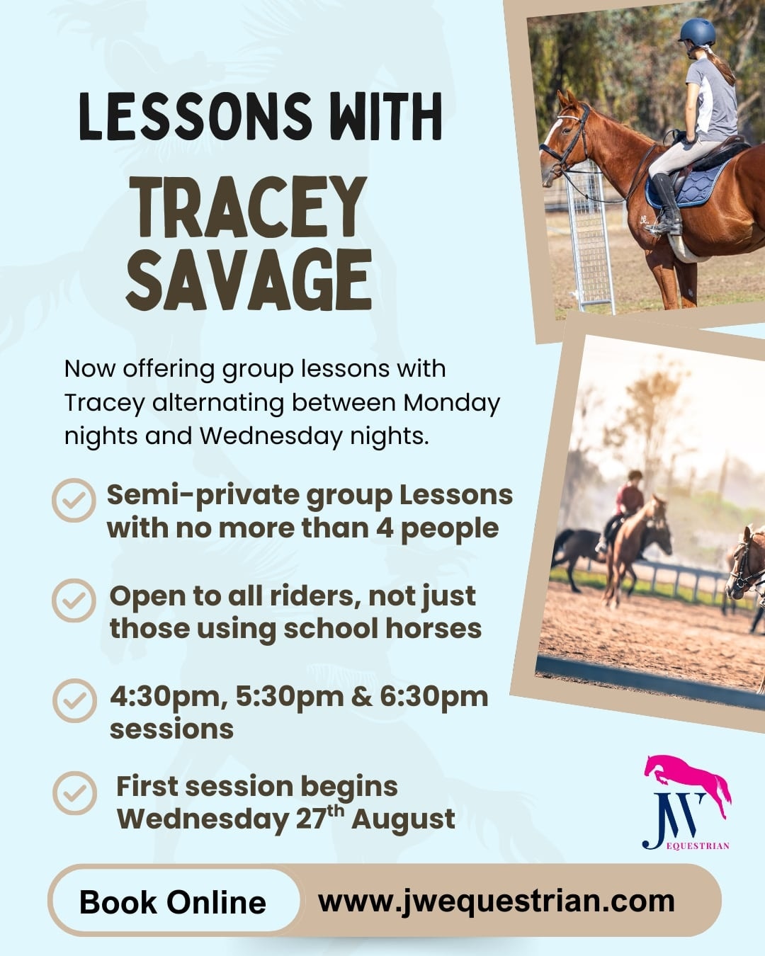 JW - Tracey is back this Monday with both poles and dressage lessons ...