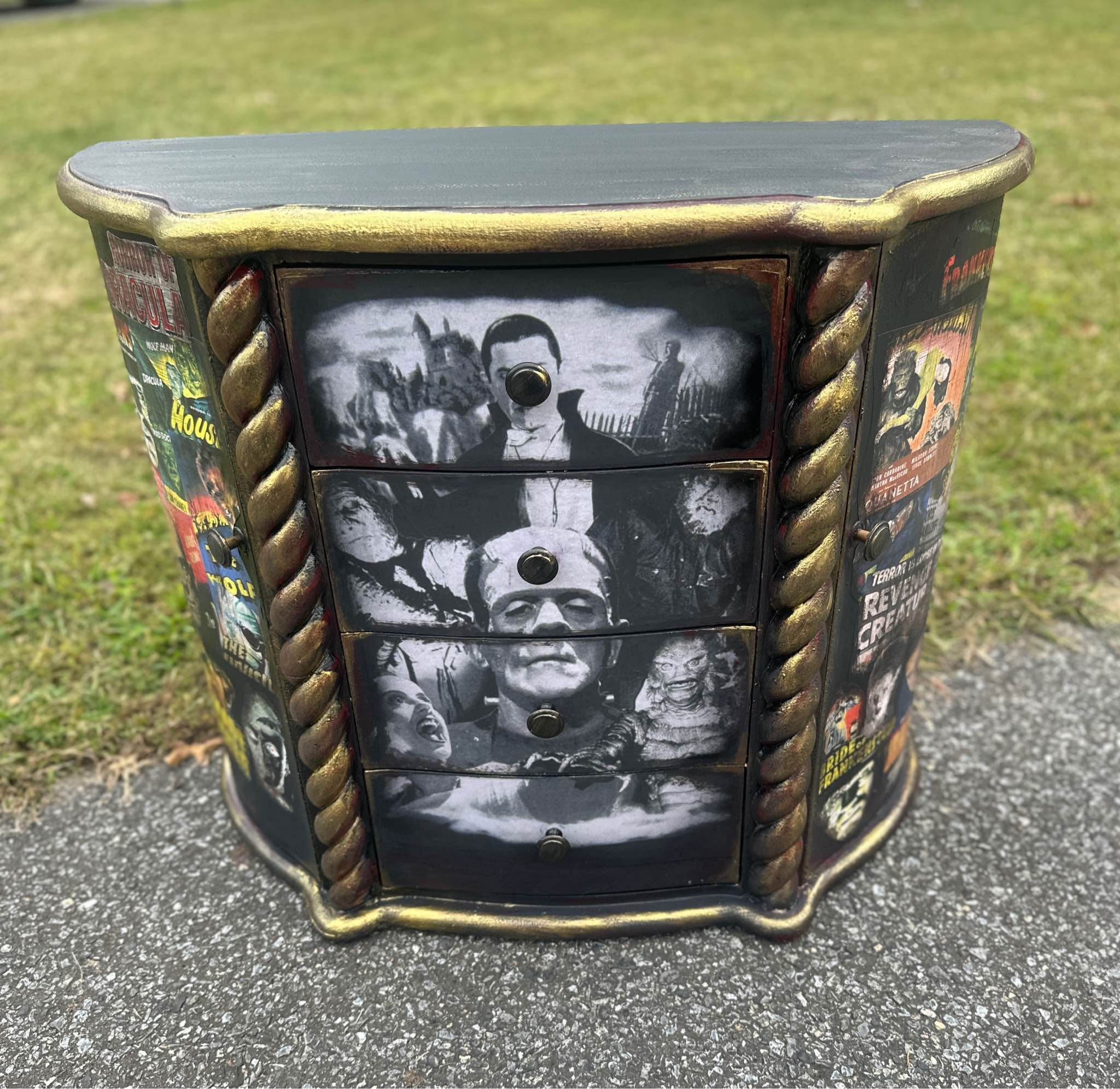 Custom Refinished Universal Monsters Themed Accent Table - End & Side ...