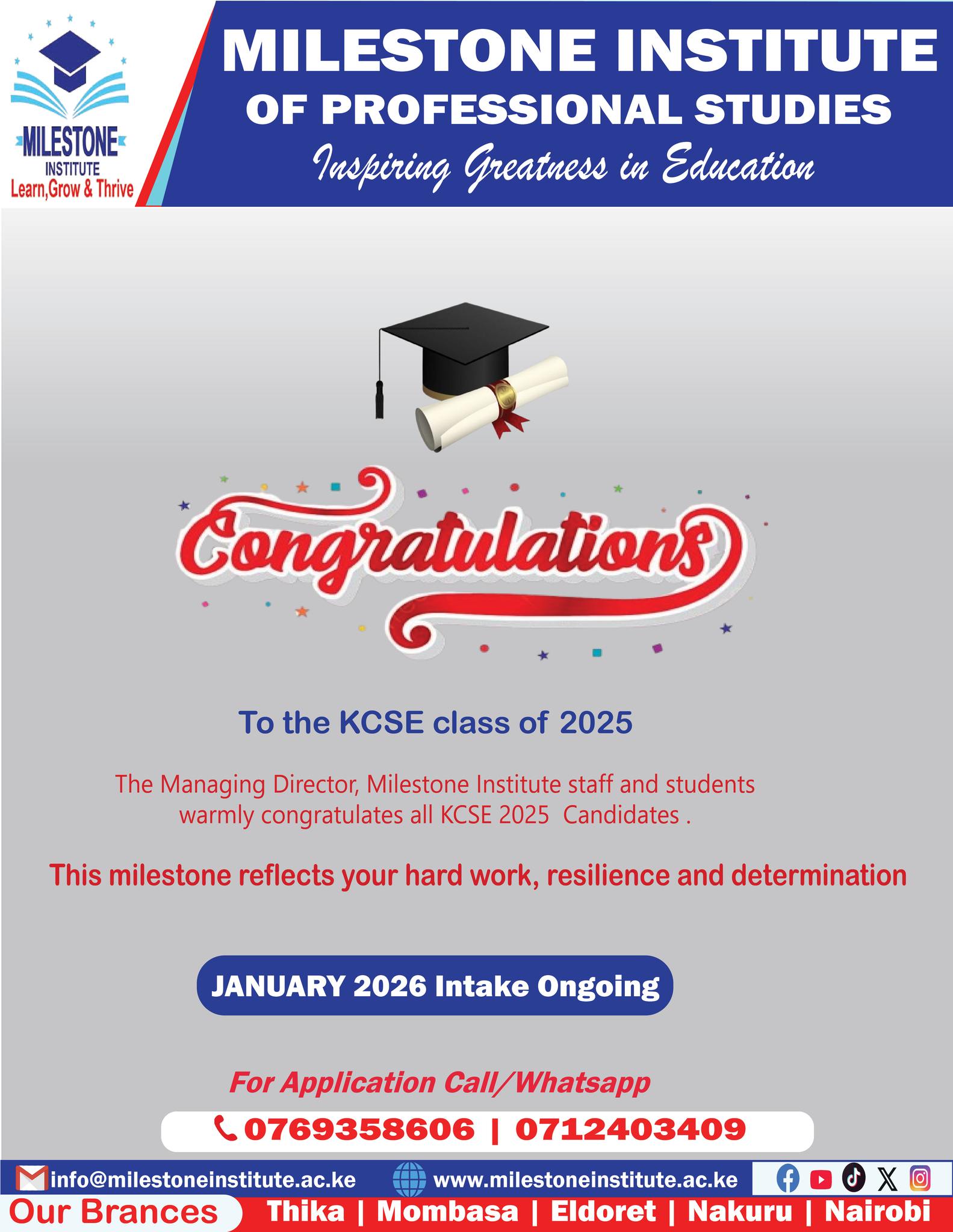 Milestone - 🎓 Congratulations to the KCSE Class of 2025!🎉 Your journey ...