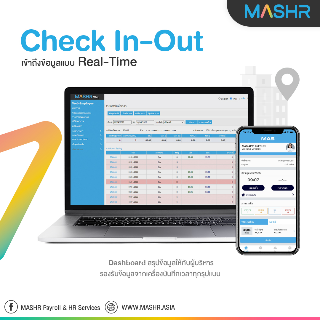 ระบบ Check In-Out Mobile... - MASHR Payroll & HR Services | Facebook