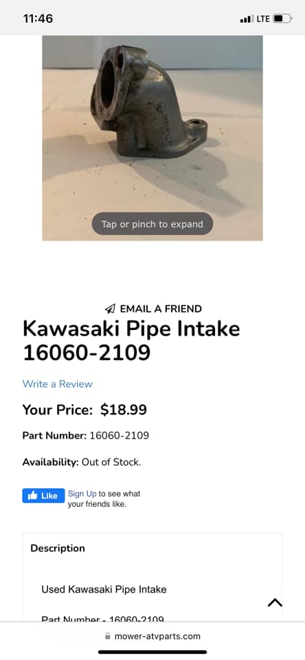Kawasaki 16060-2175 - Pipe-Intake - Adept Powersports