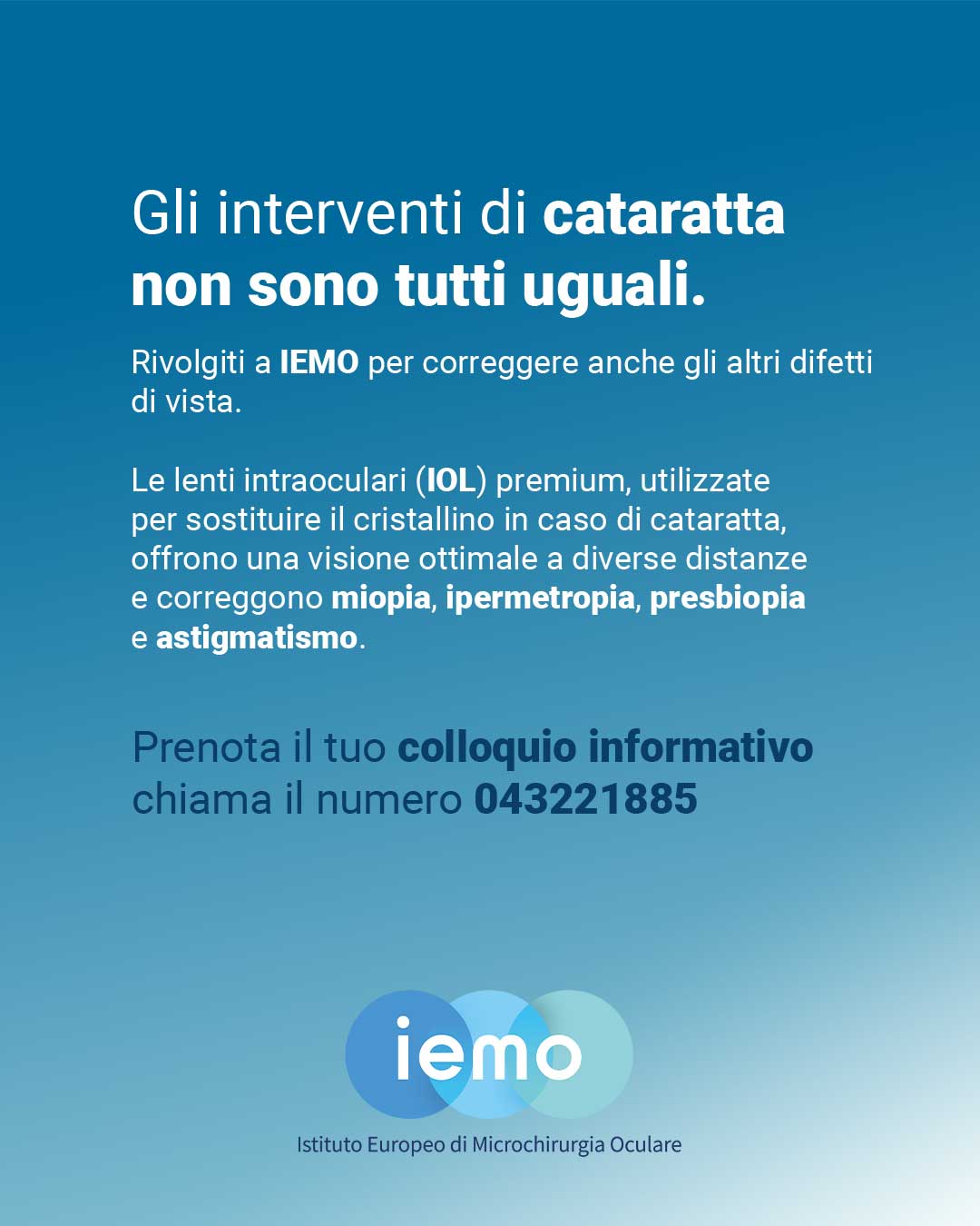 IEMO - Istituto Europeo Microchirurgia Oculare | Udine