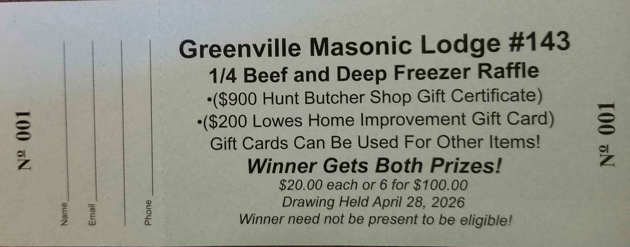 Greenville Masonic Lodge 1/4 Beef and Deep Freezer Raffle! WINNER GETS ...