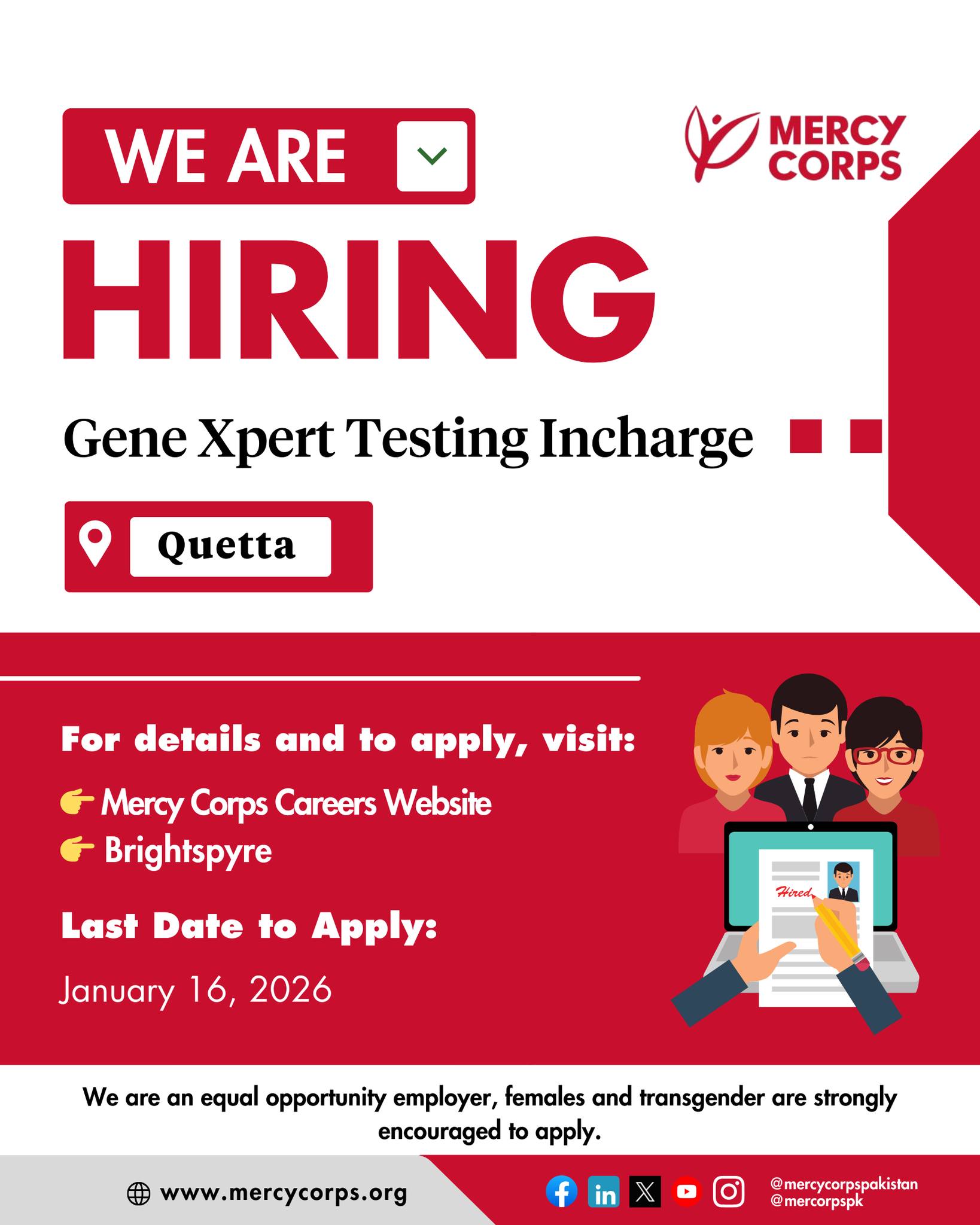 Mercy - We’re Hiring | Gene Xpert Testing In-Charge – Quetta Mercy ...