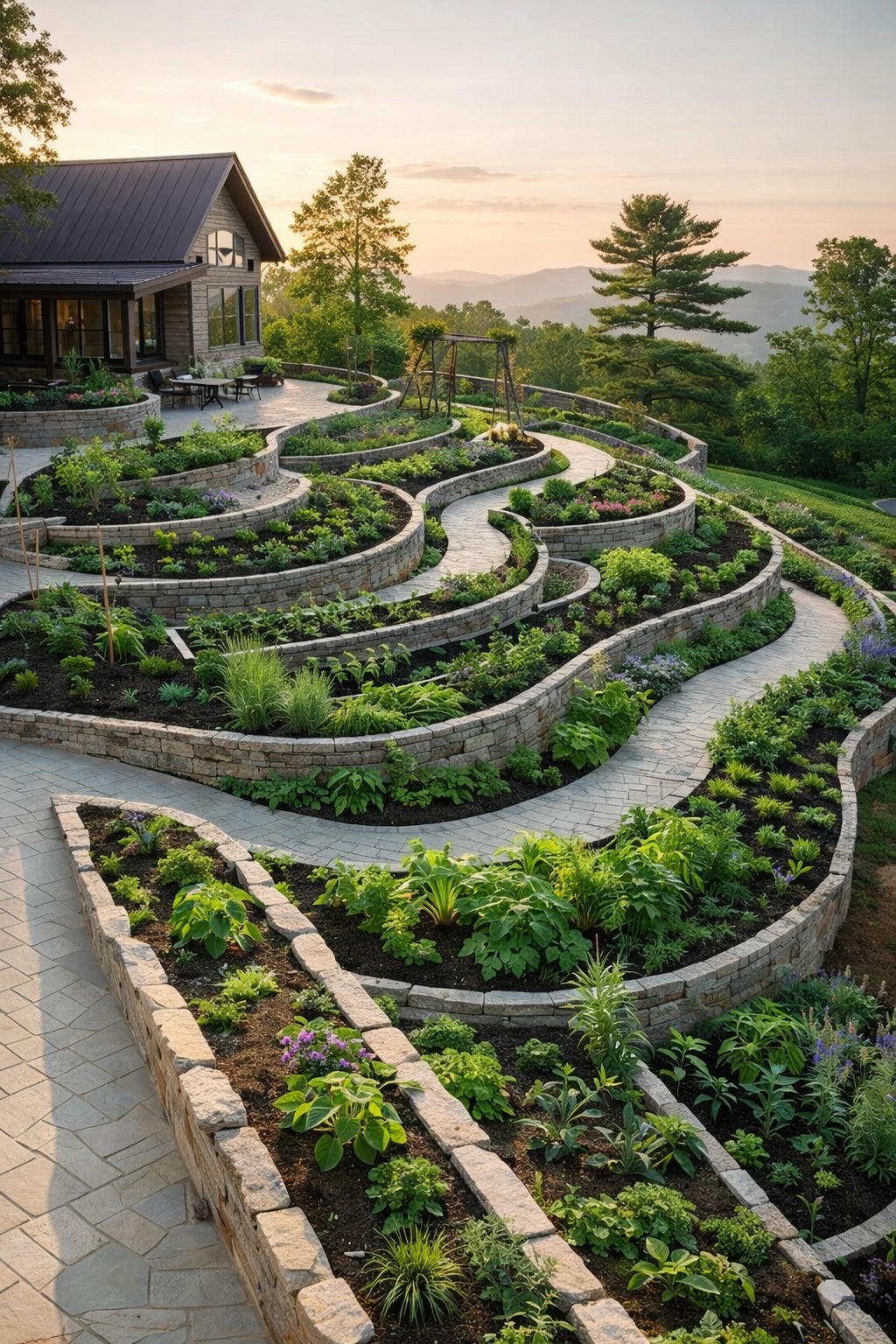 The House That Blooms with the Hills Set gently into the slope of